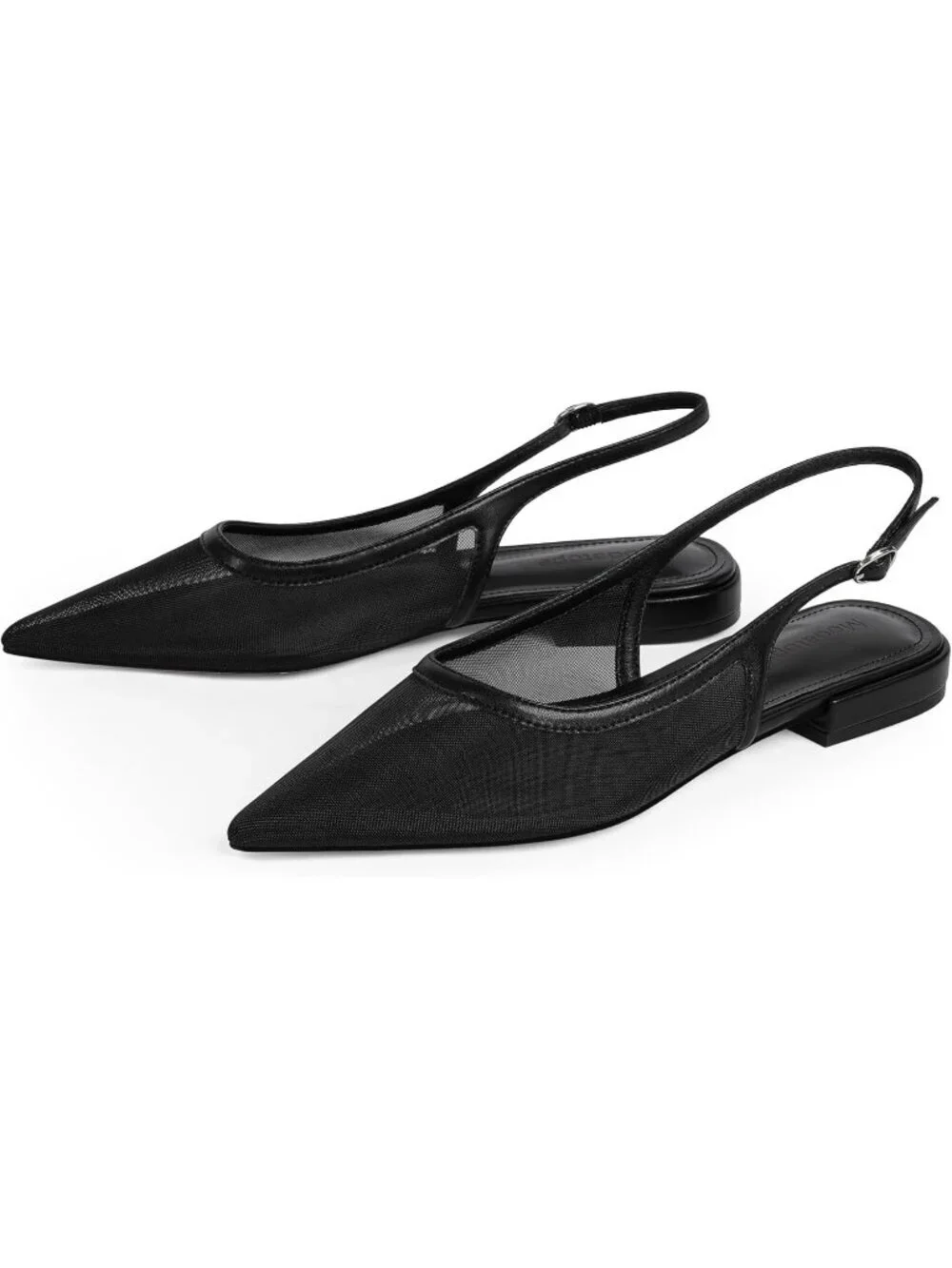 Women's Black Mesh Slingback Flats Pointed Toe Classic Sandals Buckle Shoes
